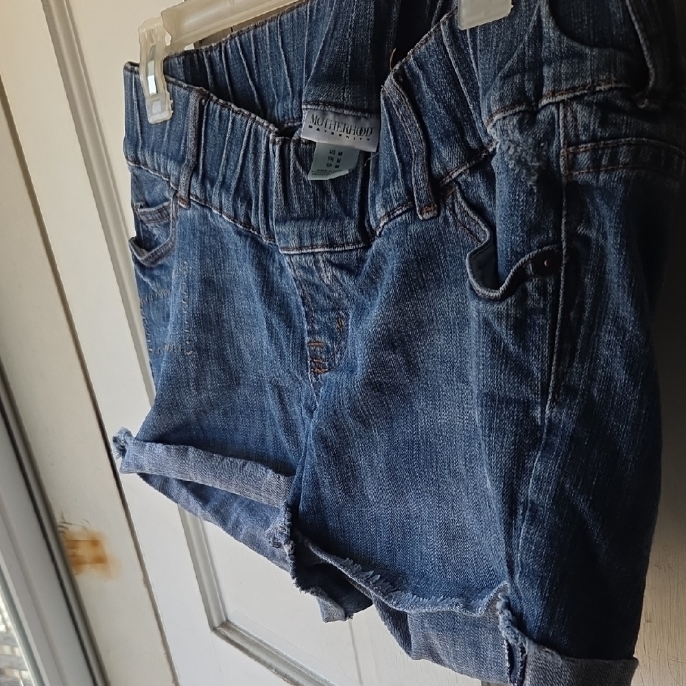Motherhood Maternity Dark Blue Denim Rolled-Hem Shorts Medium
